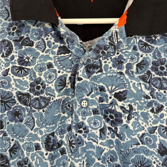 Robert Graham Amaro Blue Polo Short Sleeve Shirt Medium Button Front Classic Fit - Picture 5 of 7